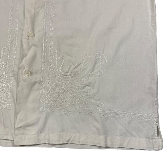 Linen Shirt Men's XXL Vintage Smokey Joes Embroidered Floral Design White Button - Picture 2 of 11